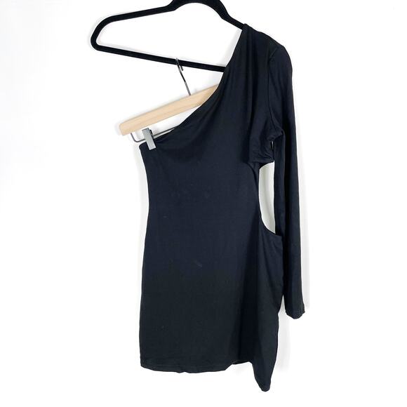 Superdown Katia Cut Out Dress Black Jersey Mini One Long Sleeve Sz L - Picture 5 of 10